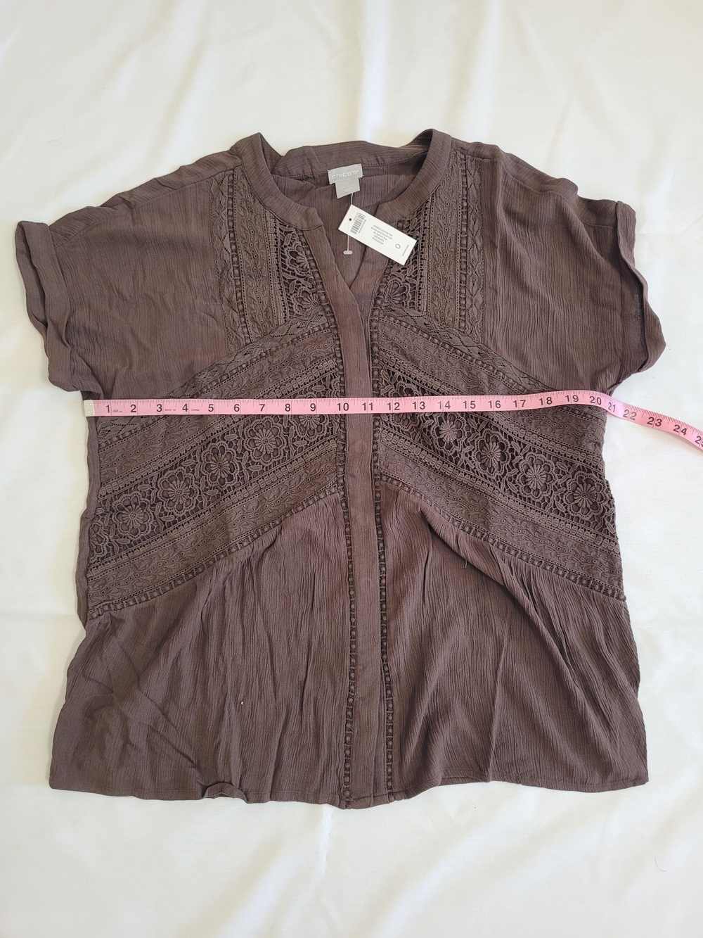 BNWT Chico's Women's Brown Lace Short Sleeve Blouse Size 0 - Picture 6 of 6